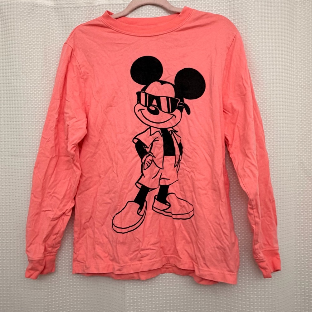 Disney Parks coral long sleeve Mickey Mouse shirt M - Picture 2 of 3